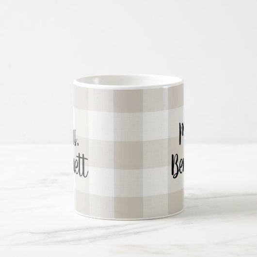 Boerderij Linnen Buffel Check Mrs Monogram Koffiemok (Center)