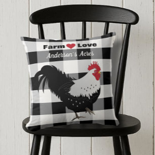 Boerderij Love Custom Haan Zwart Wit Check Kussen