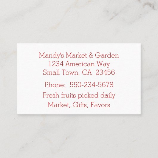 Boerderij Markt Fruit Border Visitekaartje (Achterkant)