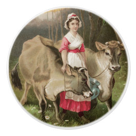  Boerderij Meisje en Koe Keramische Knop