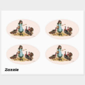  Boerderij Meisje & Kalkoenen Ovale Sticker (Vel)