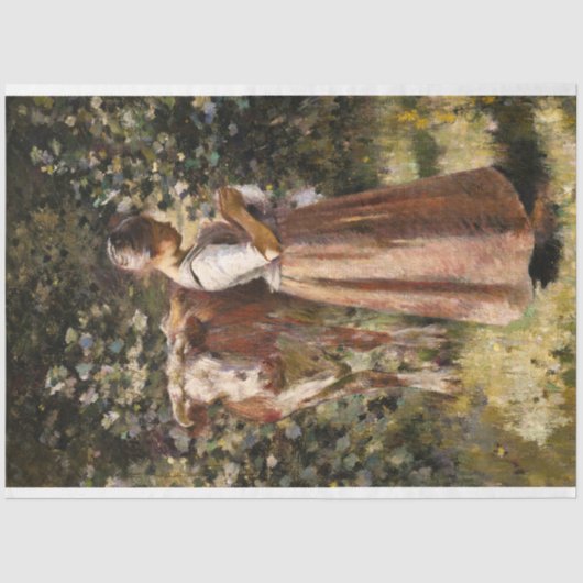 Boerderij meisje met Koe Romantic Farmhouse Scene Tissuepapier (Voorkant)