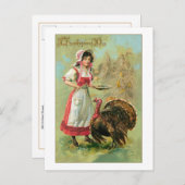   Boerderij meisje met Turkije Briefkaart (Voorkant / Achterkant)