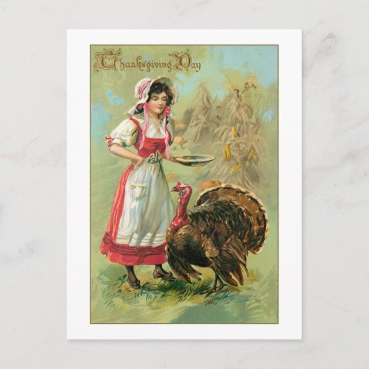   Boerderij meisje met Turkije Briefkaart (Voorkant)