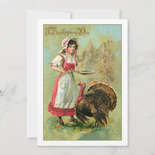 Boerderij meisje met Turkije Feestdagenkaart