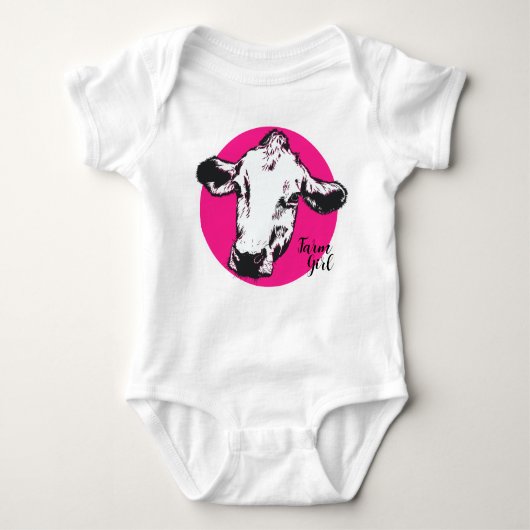 Boerderij Meisje Roze Koe Baby Bodysuit (Voorkant)