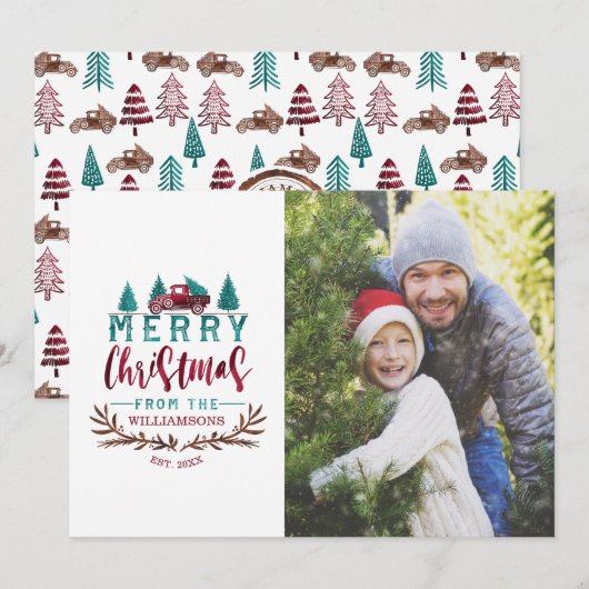 Boerderij Merry Kerstrode  vrachtwagenboom Feestdagenkaart (Voorkant / Achterkant)