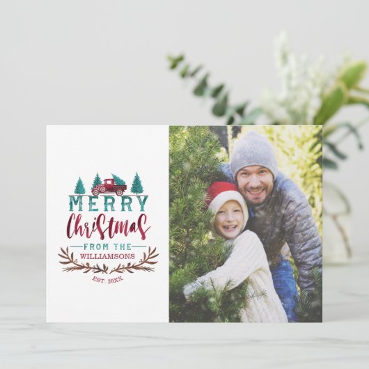 Boerderij Merry Kerstrode  vrachtwagenboom Feestdagenkaart (Staand voorkant)