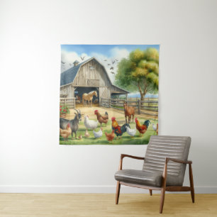 Boerderij met beesten wandkleed
