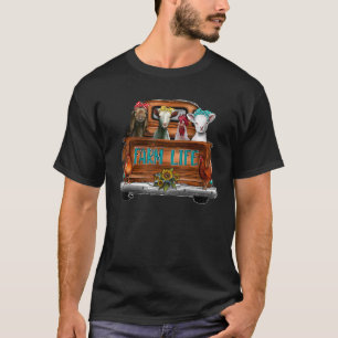 Boerderij met cute dieren op vrachtwagen koe varke t-shirt