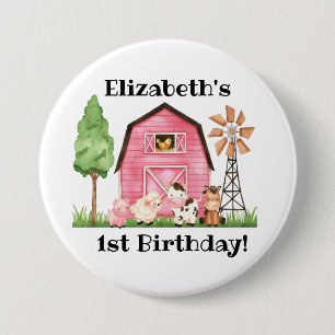 Boerderij met de naam First Birthday - Name Button