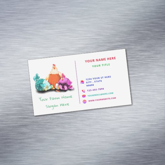 Boerderij met Happy Kippen Uw Boer's Magnetisch Visitekaartje (Voorbeeld)
