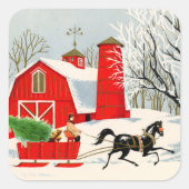 boerderij met kerst met jaartallen vierkante sticker (Voorkant)
