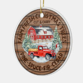 Boerderij met kerstbomen met dubbele adem keramisch ornament (Links)