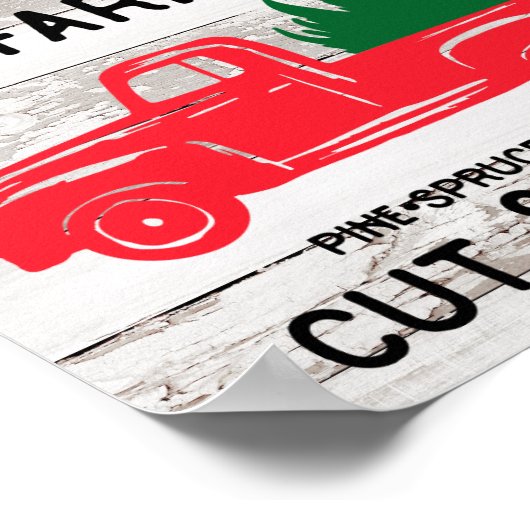 Boerderij met kerstbomen met  Red Pick-up Truck Poster (Hoek)