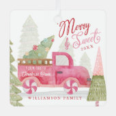 Boerderij met kerstbomen Red  Truck Foto Metalen Ornament (Voorkant)