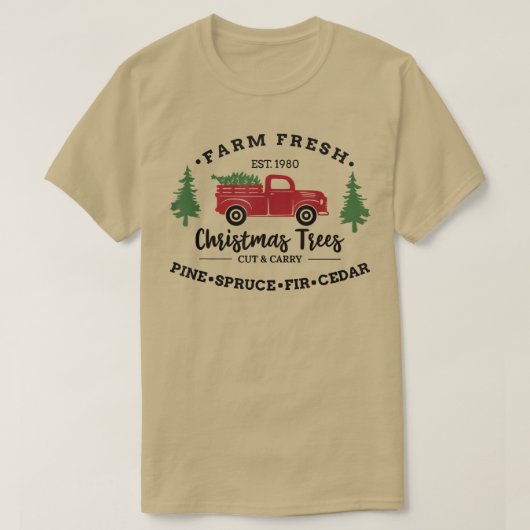 Boerderij met kerstbomen rood voor mannen t-shirt (Design voorkant)