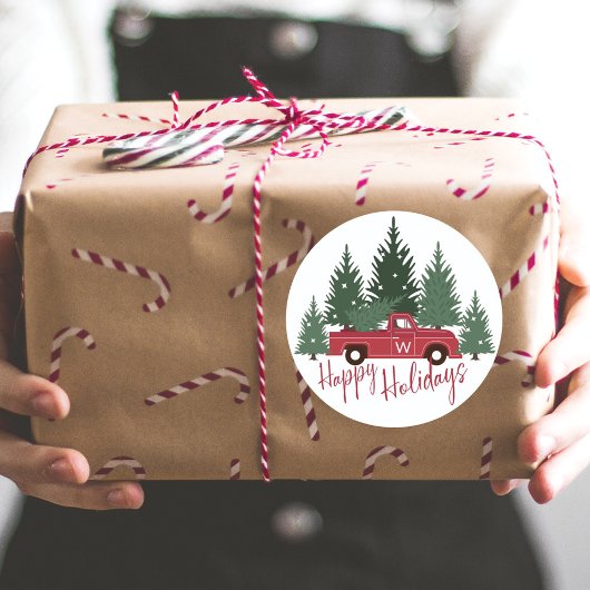 Boerderij met kerstbomen Rood  vrachtwagen Ronde Sticker