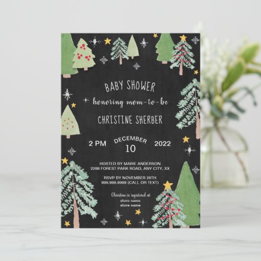 Boerderij met kerstbomen Uitnodiging voor baby sho (Staand voorkant)