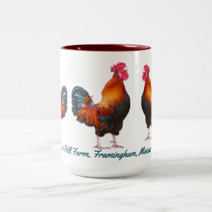 Boerderij met kippen en aangepaste tekst in het Tu Tweekleurige Koffiemok