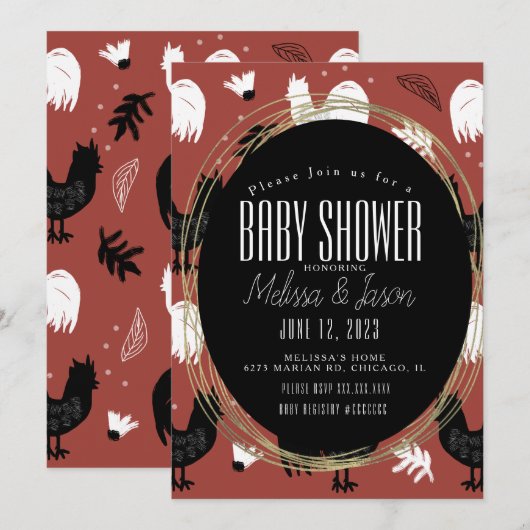 Boerderij met Landelijke Hanen Handgetekend Patroo Kaart (Voorkant / Achterkant)