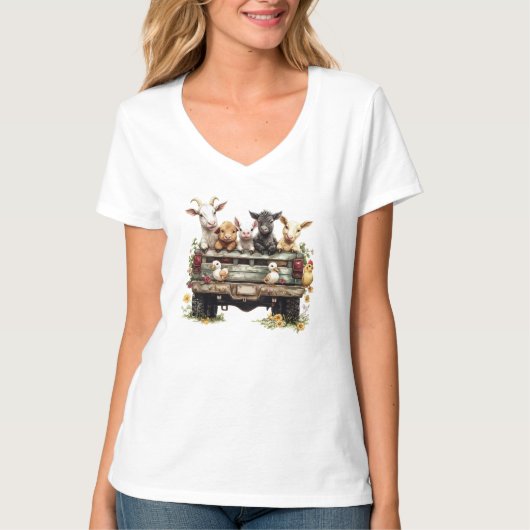 Boerderij met Mooie Dieren op T-Shirt (Voorkant)