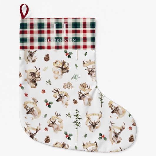 Boerderij met rendieren familienaam monogram grote kerstsok (Voorkant)