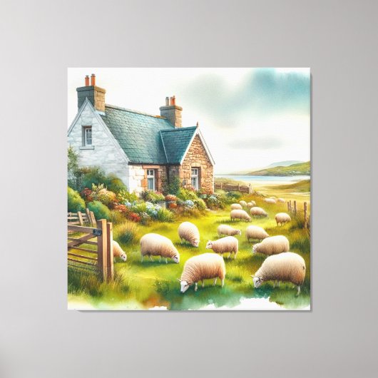 Boerderij met Schaap Stretched Canvas Print (Voorkant)