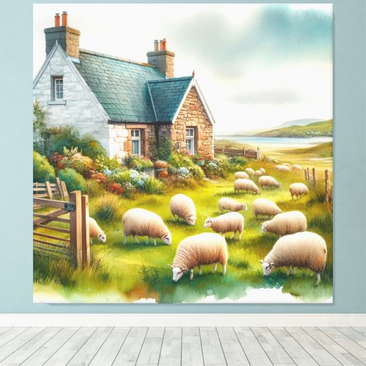 Boerderij met Schaap Stretched Canvas Print (Insitu (Houten vloer))