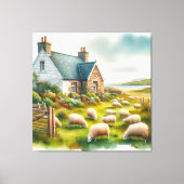 Boerderij met schapen op canvas print (Voorkant)