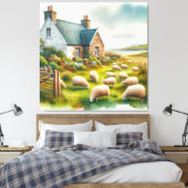 Boerderij met schapen op canvas print (Insitu (Slaapkamer))