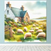 Boerderij met schapen op canvas print (Insitu (Houten vloer))