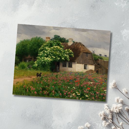 Boerderij met weidebloemen briefkaart