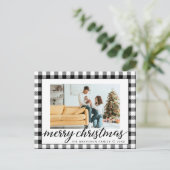 Boerderij Modern zwart wit Plaid Kerstmis Foto Feestdagenkaart (Staand voorkant)