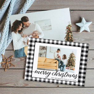 Boerderij Modern zwart wit Plaid Kerstmis Foto Feestdagenkaart