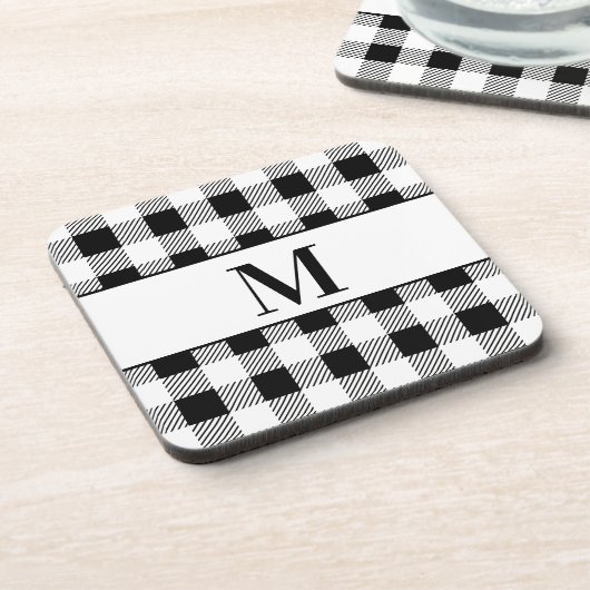 Boerderij Monogram Zwart Wit Buffel Plaid Bier Onderzetter (Linkerzijde)