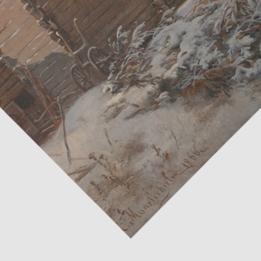 Boerderij Naam Finland Winter Landschap Decoupage Tissuepapier (Detail)