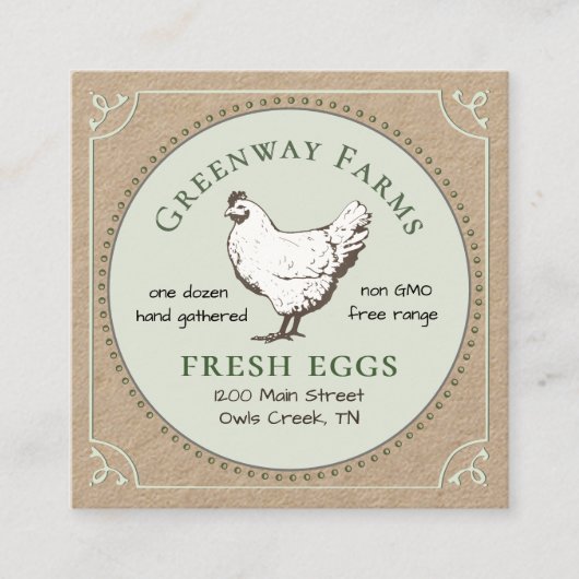 Boerderij Naam Fresh Eggs Visitekaartje met Kip (Voorkant)