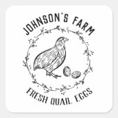 Boerderij Naam | Krans | Kwartel Eieren | Vintage| Vierkante Sticker (Voorkant)