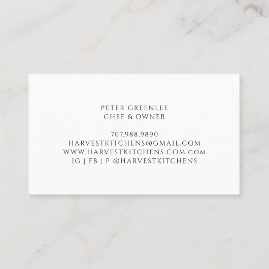 Boerderij naar tafel Catering Visitekaartje (Achterkant)