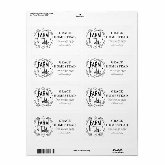 Boerderij naar tafel kip ei karton etiket (Full Sheet)