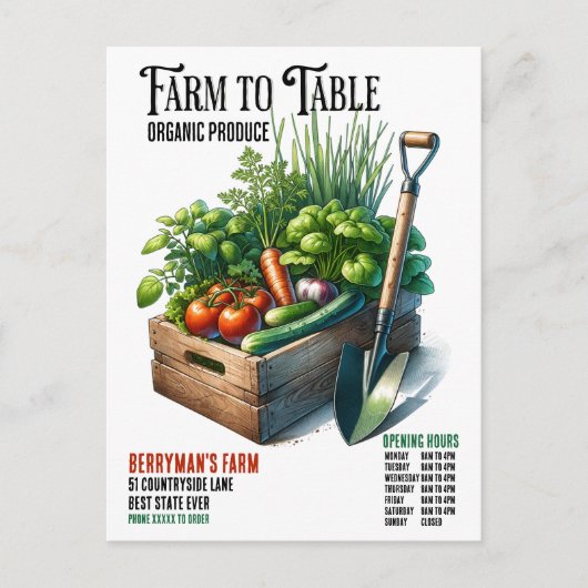 Boerderij naar tafel Organic Produce Business Post Briefkaart (Voorkant)