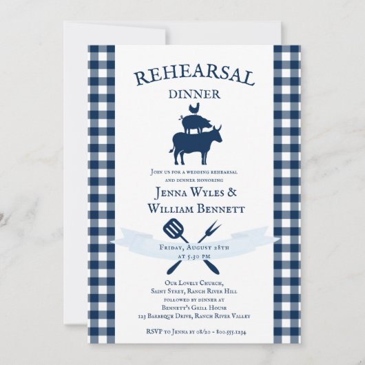  boerderij Navy Gingham repetitie diner Kaart (Voorkant)