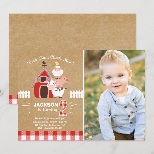 Boerderij nodigt Birthday Old McDonald Country uit Kaart (Voorkant / Achterkant)