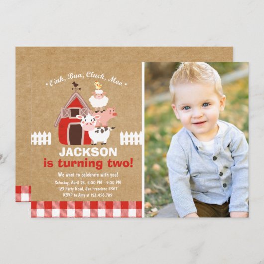 Boerderij nodigt Birthday Old McDonald Country uit Kaart (Voorkant / Achterkant)