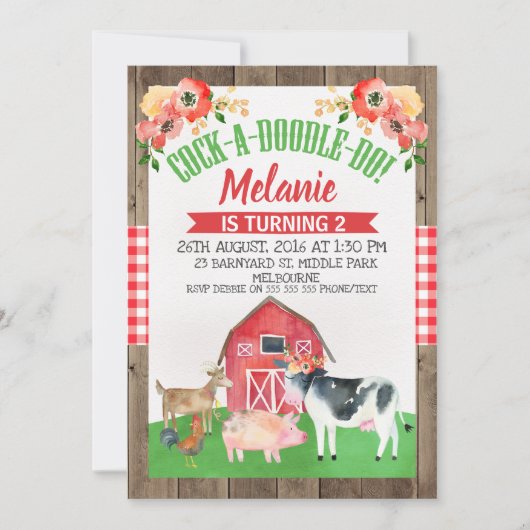 Boerderij of Barnyard Floral Birthday Invitation Kaart (Voorkant)