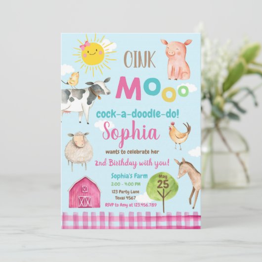 Boerderij Old MacDonald Barnyard Pink Animals Part Kaart (Staand voorkant)