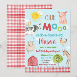Boerderij Old MacDonald Barnyard Red Animals Party Kaart