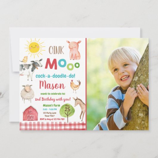 Boerderij Old MacDonald Barnyard Red Animals Party Kaart (Voorkant)