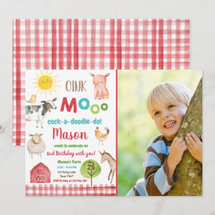 Boerderij Old MacDonald Barnyard Red Animals Party Kaart